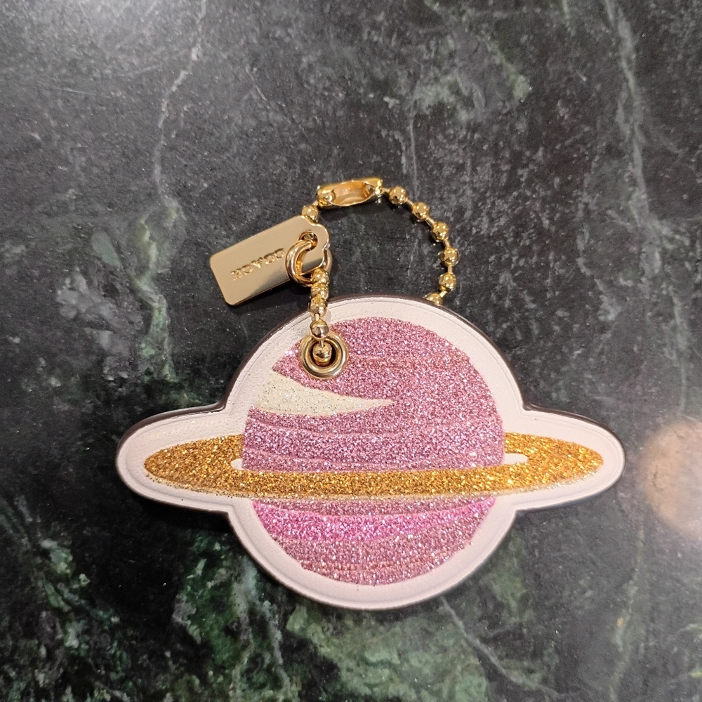 Coach X NASA Saturn Planet Space Leather Bag Charm keychain FOB Glitter - Picture 6 of 9